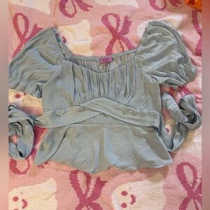 Light Blue Puff Sleeve Blouse